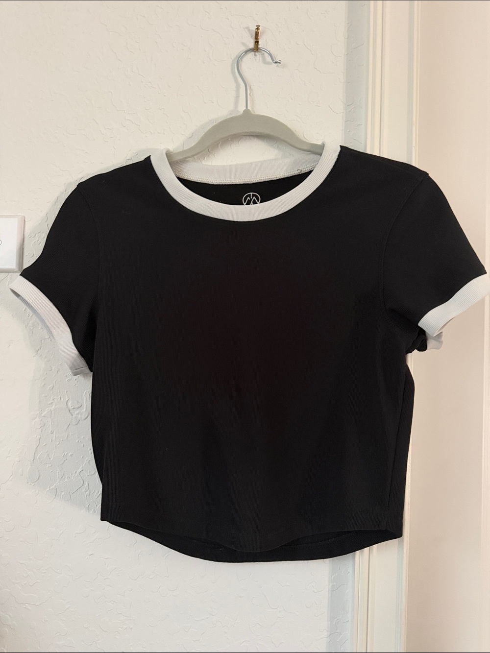 Black Crop Ringer Tee with White Trim - Women